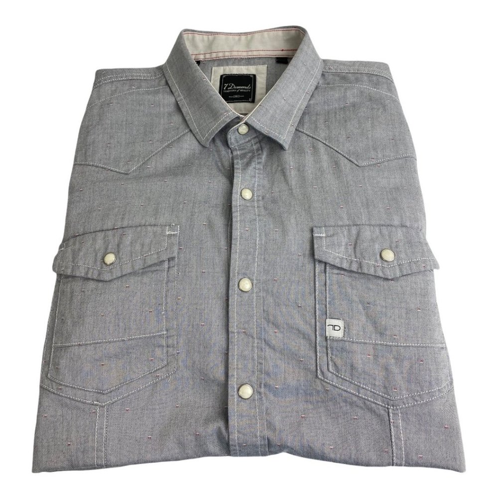 7 Diamonds Blue Pattern Pearl Snap Shirt Size Large